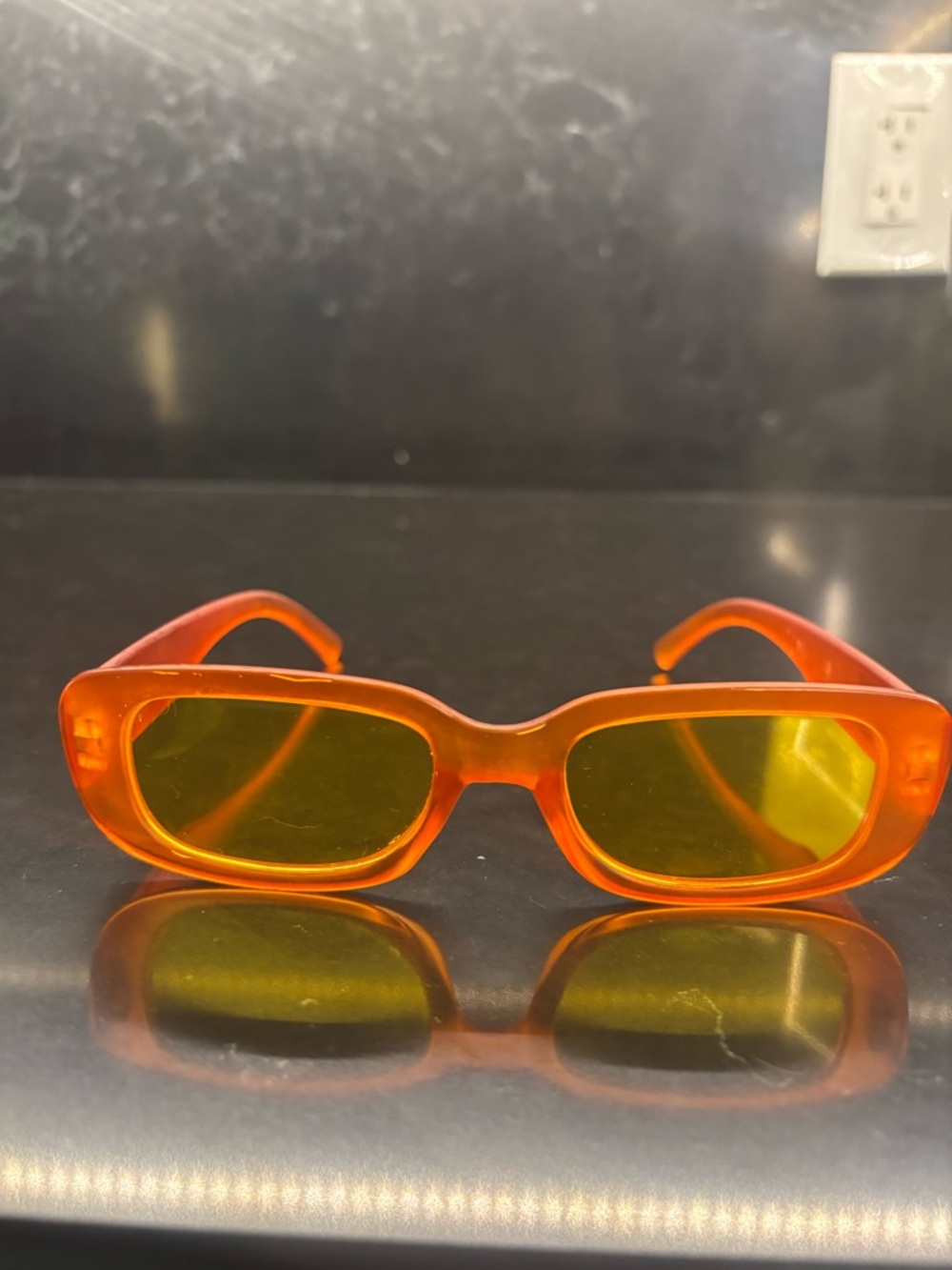 Retro Orange Rectangle Women's Sunglasses with Yellow Lenses